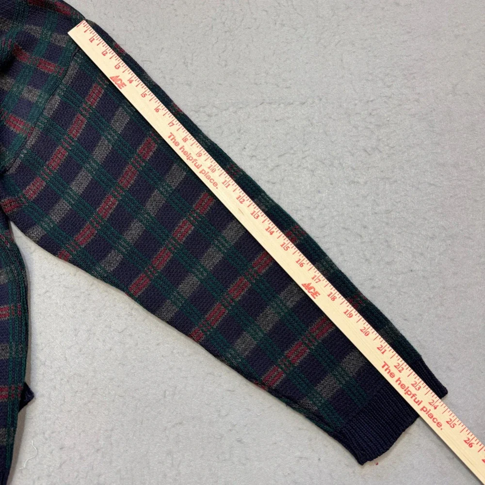 VTG 90s‎ Arcadia Sweater Mens L Blue Red Green Plaid Knit Made in USA Crewneck
